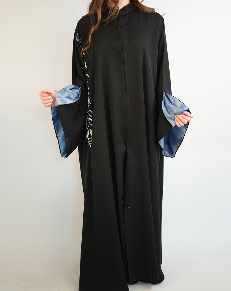SMA-Pleated blue lining sleeves abaya