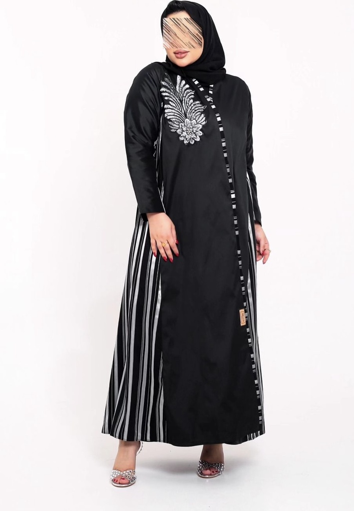 SH289-Flower design striped abaya